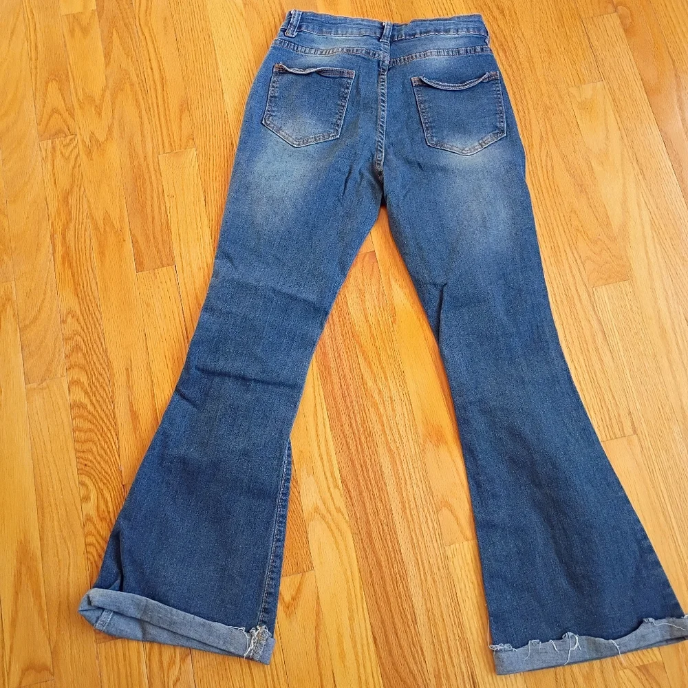 SHEIN SXY High Waist Ripped Raw Hem Flare Leg Jeans Size 21/Medium